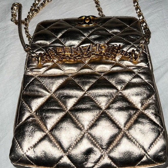 CHANEL (SOLD)Crystal Logo Letters Chain Handle Flap Quilted Lambskin Mini💎 - Picture 10 of 14